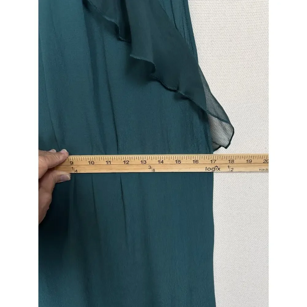 Free People Mini Dress Women’s Sz 8 Ruffle Trim Jade Green Open Sides Pockets - Picture 13 of 15